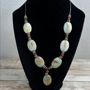 Gorgeous Amazonite Stone Necklace with Gold and Brown Accents